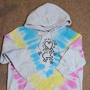 Keith Harring Tie-Dye Hooded Graphic Sweatshirt L